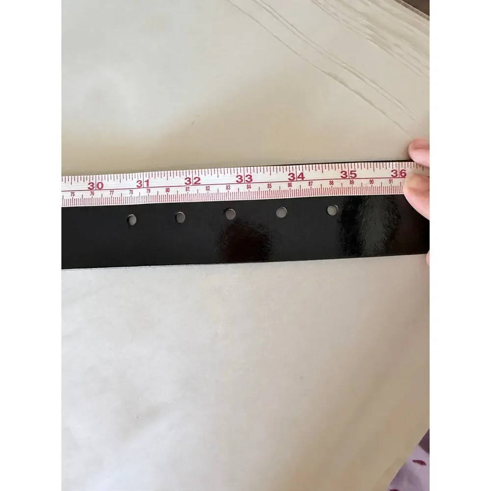 Nine West genuine patent black leather wide belt women’s small classy demure